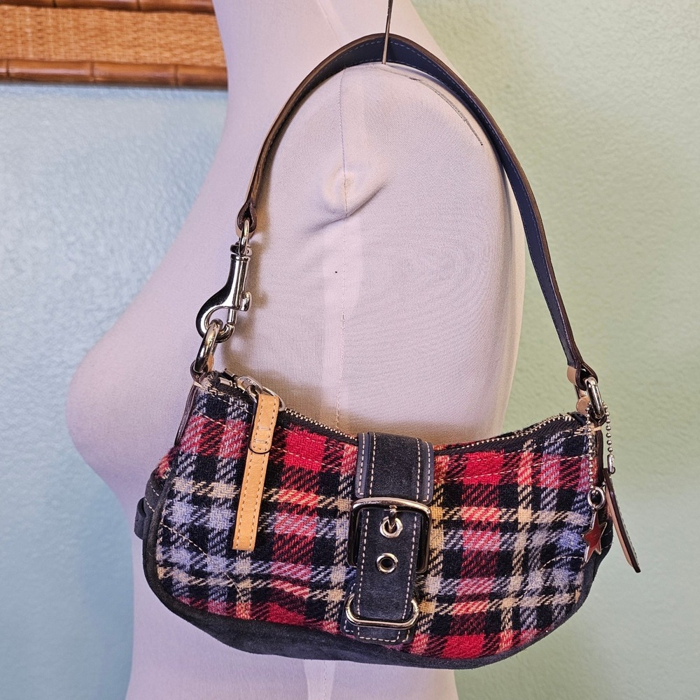 Coach‎ Soho Plaid Wool Suede Demi Bag 7570 Y2K Red Black Star Charm 2004